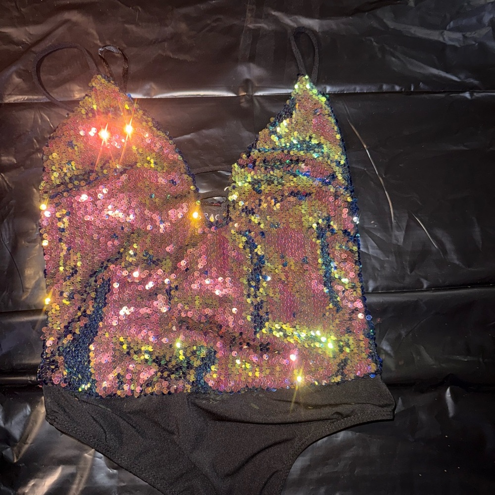 Trac Black and Blue Sequin Top